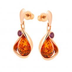 Earrings in 925 silver, rose gold plated, with amber