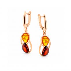 Ohrhänger rotvergoldet aus 925 Silber mit Kirsch- und Cognacbernstein