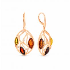 Rose gold-plated earrings in 925 silver with cherry amber, amber, lemon amber