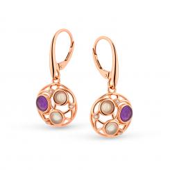 Серьги из позолоченного серебра 925 пробы с аметистом, кварцем и прахнитом