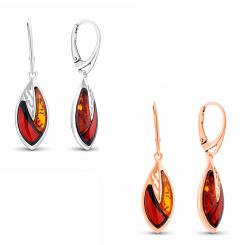Earrings in 925 silver with cherry and cognac amber