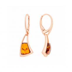 Red gold-plated earrings in 925 silver with amber