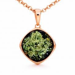 Jewelry pendant in gold-plated 925 silver with round green amber