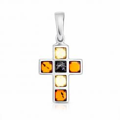 Cross pendant in 925 silver with cherry, cognac and lemon amber