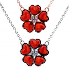 Halskette aus 925 Sterlingsilber mit Bernstein-Anhänger in Blumenform