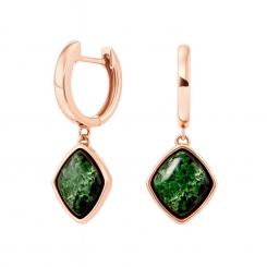 Ohrhänger aus vergoldetem 925er Silber mit runden grünen Bernsteinen