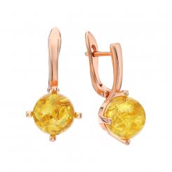 Серьги из позолоченного серебра 925 пробы с камнями из лимонного янтаря
