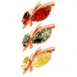 Брошь из серебра 925 пробы с янтарными камнями, позолоченная