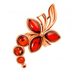 Брошь "Орхидея" из позолоченного серебра 925 пробы с камнями из красного янтаря