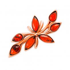 Брошь из позолоченного серебра 925 пробы, с камнями из красного янтаря