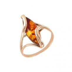 Ladies ring in 585 red gold with one amber
