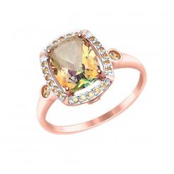 Sokolov ladies ring in 585 red gold with one topaz and cubic zirconia