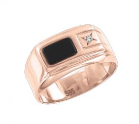 Mens ring in rose gold 585 with black onyx and cubic zirconia