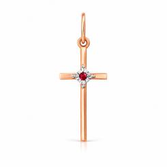 Подвеска в виде креста из красного золота 585 пробы с рубином
