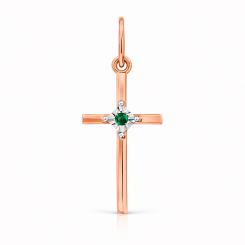 Cross pendant in 585 red gold with emerald