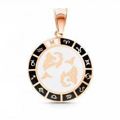 Кулон знак зодиака Рыбы из красного золота 585 пробы с эмалью