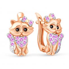 Kinderohrringe Katze aus 585 Rotgold mit rosa Zirkonia
