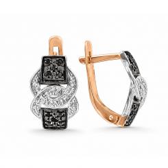 Серьги из красного золота 585 пробы с фианитами в контрастном дизайне