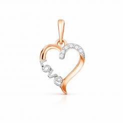 Charming heart-shaped pendant, Russian red gold 585, with 6 cubic zirconia, with the inscription "Love", width about 13 mm, height about 22 mm