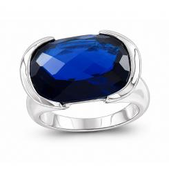 Markanter Damenring aus Silber 925 mit großem blauem Zirkonia im Retro-Stil