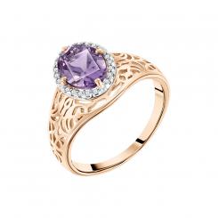 Prächtiger Damenring aus Rotgold 585 mit Amethyst und Zirkonia im Retro-Stil