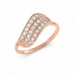 Elegant women's ring made of 585 red gold with curved rows of cubic zirconia