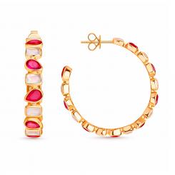 Sokolov hoop earrings in 925 silver gold-plated with tourmaline, quartz and jade