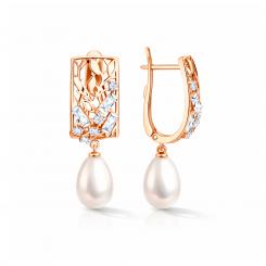 Sokolov Ohrhänger aus 585 Rotgold mit Perlen und Zirkonia