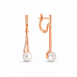 Sokolov Серьги из красного золота 585 пробы с жемчугом и фианитами