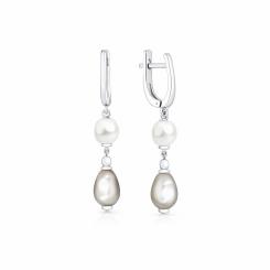 Sokolov Серьги из серебра 925 пробы с белым и светло-серым жемчугом Swarovski