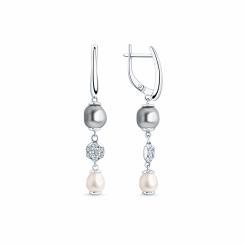 Sokolov Серьги из серебра 925 пробы с белыми жемчугом Swarovski и фианитами