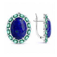 Серьги из серебра 925 пробы с синим лиаписом, зелеными и бесцветными фианитами