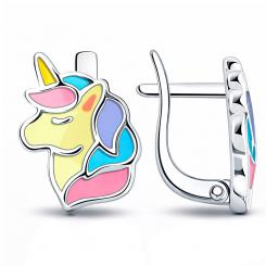 Sokolov earrings 925 silver unicorn with enamel