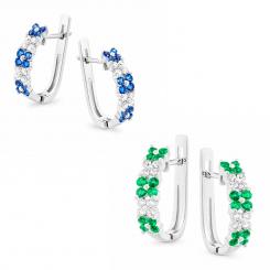 Sokolov earrings in 925 silver with colorless and blue or green zirconia