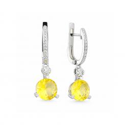 Серьги из серебра 925 пробы с бесцветными и жёлтыми фианитами