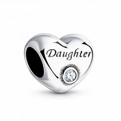 Sokolov bead pendant heart "Daughter" in blackened 925 silver with zirconia