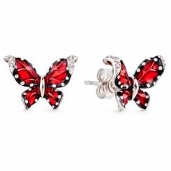 Sokolov Kinder Ohrstecker Schmetterlinge aus 925 Silber mit roter Emaille und farblosen Zirkonia