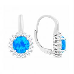 Серьги из серебра 925 пробы с голубым опалом и цирконием