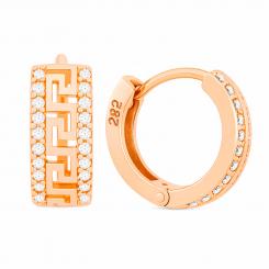 Креолы из розового золота 585 пробы с фианитами, 2-рядные