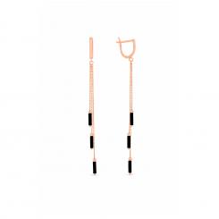 Ketten-Ohrhänger aus 585 Rotgold mit schwarzen Onyx-Steinen