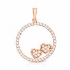Pendant in 585 rose gold with 2 hearts in a circle, with zirconia