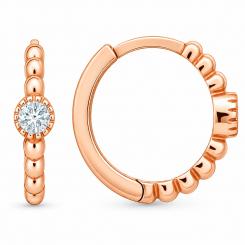 Серьги-кольца из розового золота 585 пробы с одним кубическим цирконием