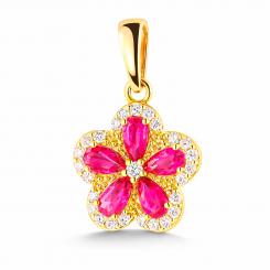Flower pendant in 585 gold with pink and white zirconia