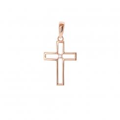 Cross pendant in 585 rose gold with one zirconia