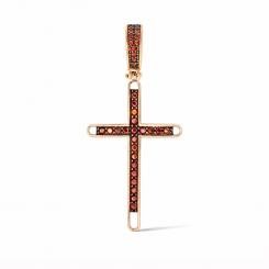 Pendant cross in 585 rose gold with red zirconia