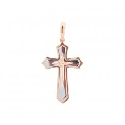 Pendant cross in 585 red gold and titanium steel