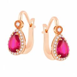 Ohrringe aus 585 Rotgold mit roten Rubinen und farblosen Zirkonia