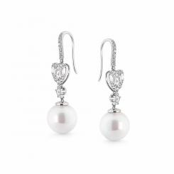 Ohrringe aus 925 Silber mit Zirkonia in Herzform und Perle