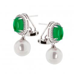Earrings in 925 silver with pearls and green or red zirconia