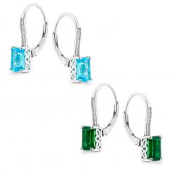 Серьги из серебра 925 пробы с зелеными или синими фианитами